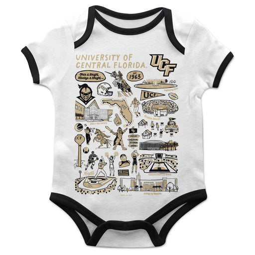 UCF Knights Hand Sketched Vive La Fete Impressions Artwork Infant White Short Sleeve Onesie Bodysuit