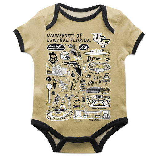 UCF Knights Hand Sketched Vive La Fete Impressions Artwork Infant Gold Short Sleeve Onesie Bodysuit