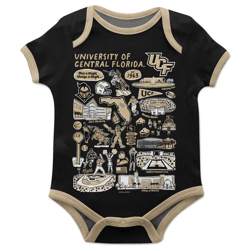 UCF Knights Hand Sketched Vive La Fete Impressions Artwork Infant Black Short Sleeve Onesie Bodysuit