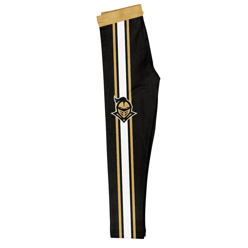 University of Central Florida Knights Vive La Fete Girls Game Day Black with Gold Stripes Leggings Tights