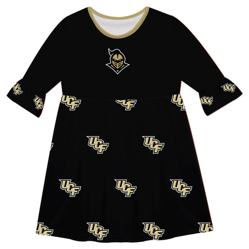 UCF Knights Vive La Fete Girls Game Day 3/4 Sleeve Solid Black All Over Logo on Skirt