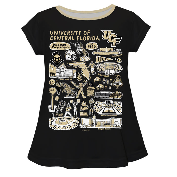 UCF Knights Hand Sketched Vive La Fete Impressions Artwork Black Short Sleeve Top
