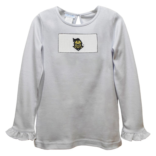 University of Central Florida Knights Smocked White Knit Long Sleeve Girls Blouse