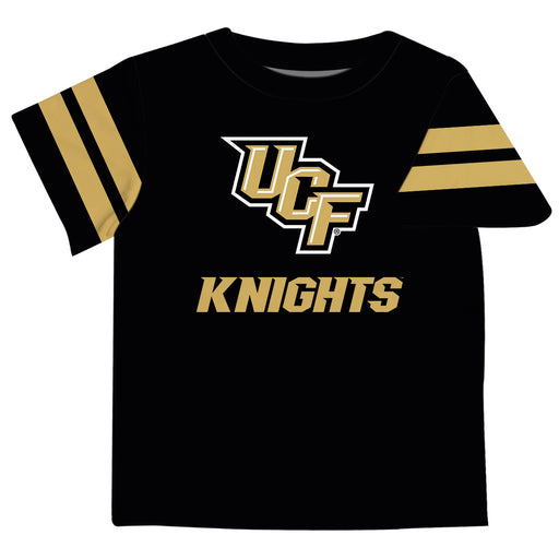UCF Knights Vive La Fete Boys Game Day Black Short Sleeve Tee with Stripes on Sleeves