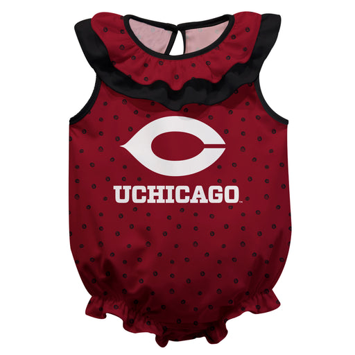 University of Chicago Maroons Swirls Maroon Sleeveless Ruffle Onesie Logo Bodysuit