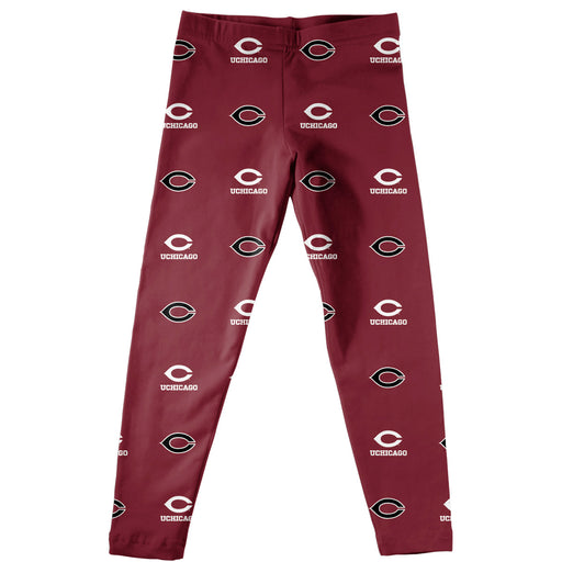 University of Chicago Maroons Girls Game Day All Over Logo Elastic Waist Classic Play Maroon Leggings Tights - Vive La Fête - Online Apparel Store