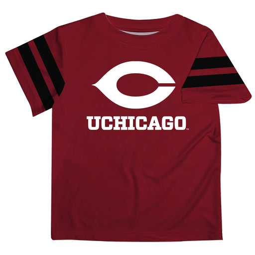 University of Chicago Maroons Vive La Fete Boys Game Day Maroon Short Sleeve Tee with Stripes on Sleeves - Vive La Fête - Online Apparel Store