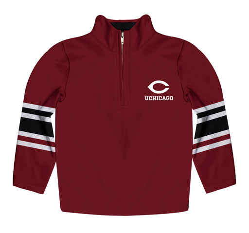 University of Chicago Maroons Vive La Fete Game Day Maroon Quarter Zip Pullover Stripes on Sleeves - Vive La Fête - Online Apparel Store