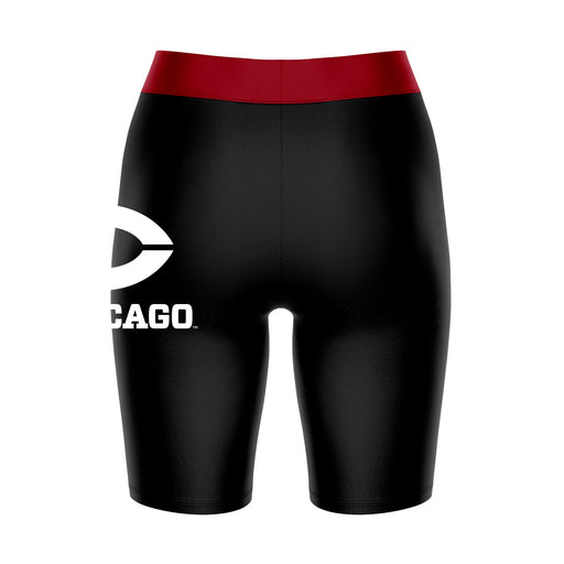 UChicago Maroon Vive La Fete Game Day Logo on Thigh and Waistband Black and Maroon Women Bike Short 9 Inseam" - Vive La Fête - Online Apparel Store