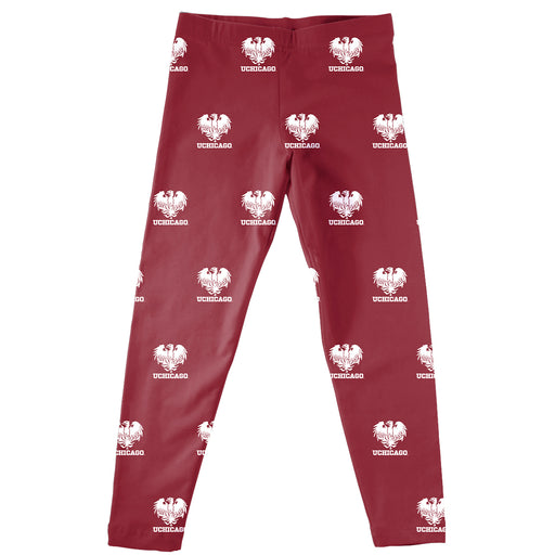 UChicago Maroon Vive La Fete Girls Game Day All Over Logo Elastic Waist Classic Play Maroon Leggings Tights