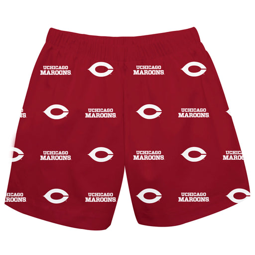 UChicago Maroon Vive La Fete Boys Game Day All Over Logo Elastic Waist Classic Play Maroon Pull On Short