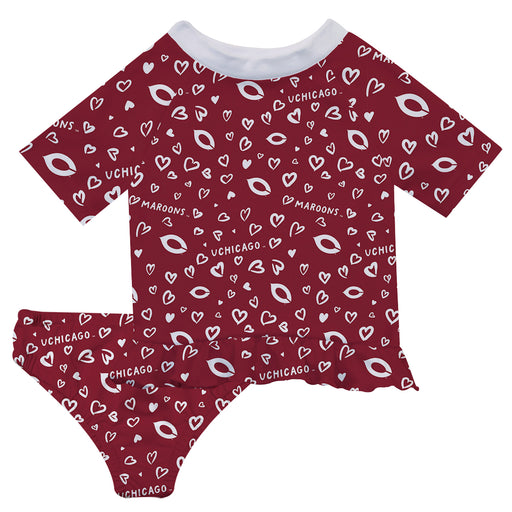 University of Chicago Maroons Vive La Fete All Over Logo Maroon Long Sleeve Bikini Set