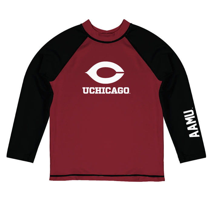 UChicago Maroons Vive La Fete Logo Maroon Black Long Sleeve Raglan Rashguard