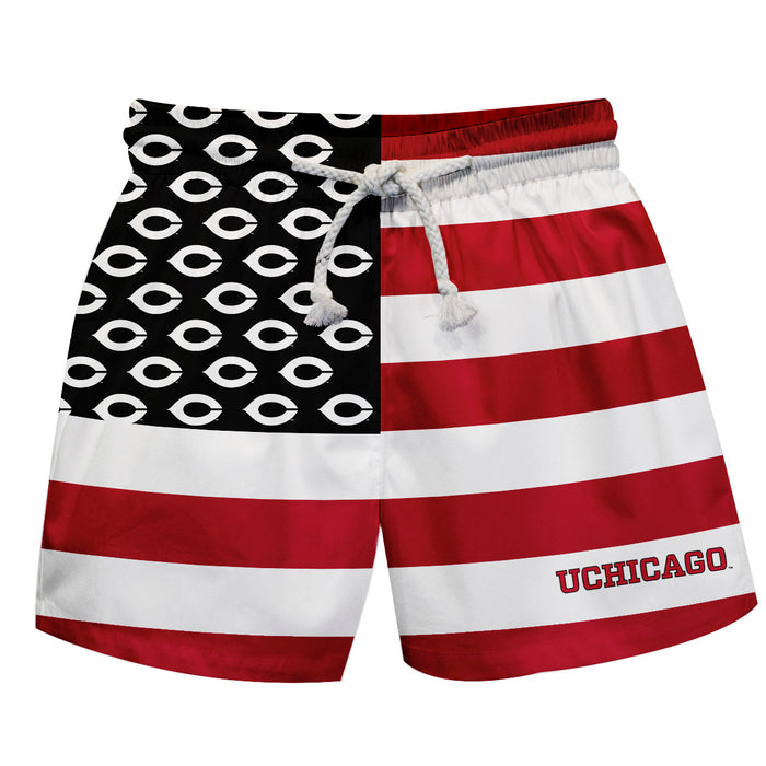 UChicago Maroons Vive La Fete Game Day Maroon White Black Flag Swimtrunks V1