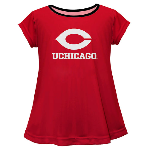 UChicago Maroon Vive La Fete Girls Game Day Short Sleeve Maroon Top with School Logo and Name