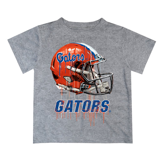 Florida Gators Original Dripping Football Helmet Heather Gray T-Shirt by Vive La Fete