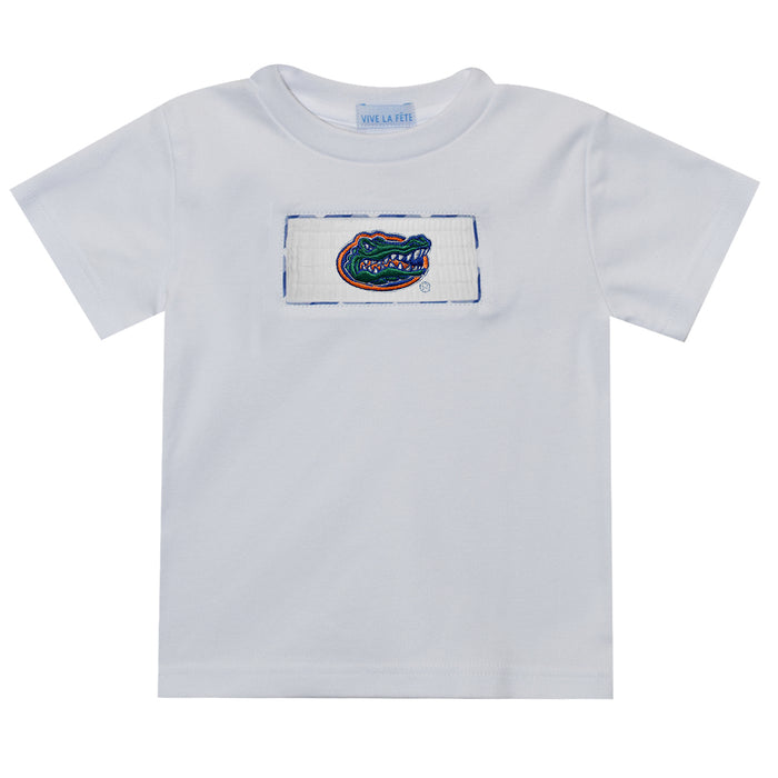 Florida Smocked Embroidered White Knit Tee Shirt Short Sleeve - Vive La Fête - Online Apparel Store