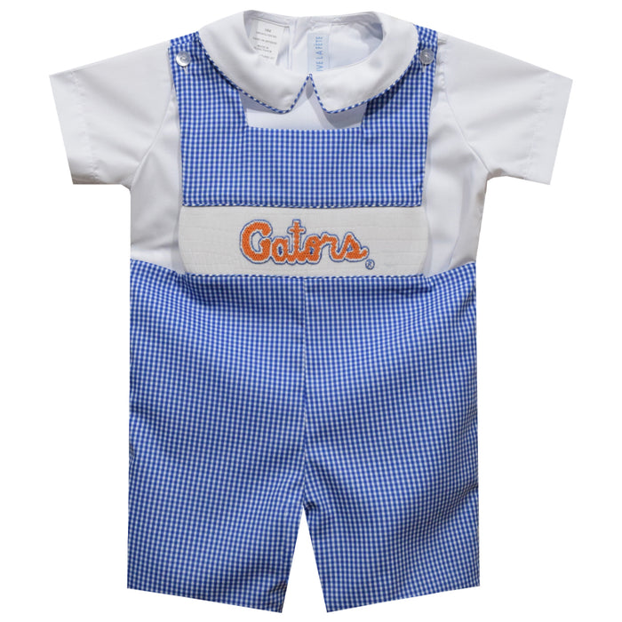 Florida Gators Smocked Royal Gingham Jon Jon And Short sleeve White Shirt