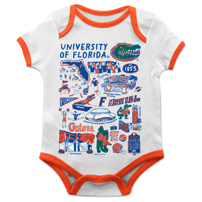 Florida Gators Hand Sketched Vive La Fete Impressions Artwork Infant White Short Sleeve Onesie Bodysuit