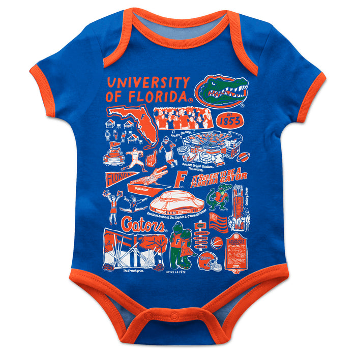 Florida Gators Hand Sketched Vive La Fete Impressions Artwork Infant Blue Short Sleeve Onesie Bodysuit