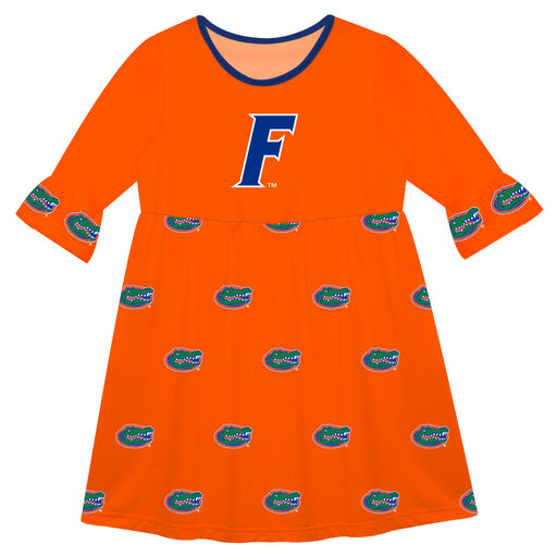 Florida Gators Vive La Fete Girls Game Day 3/4 Sleeve Solid Orange All Over Logo on Skirt