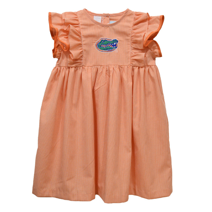 Florida Gators Embroidered Orange Gingham Girls Ruffle Dress