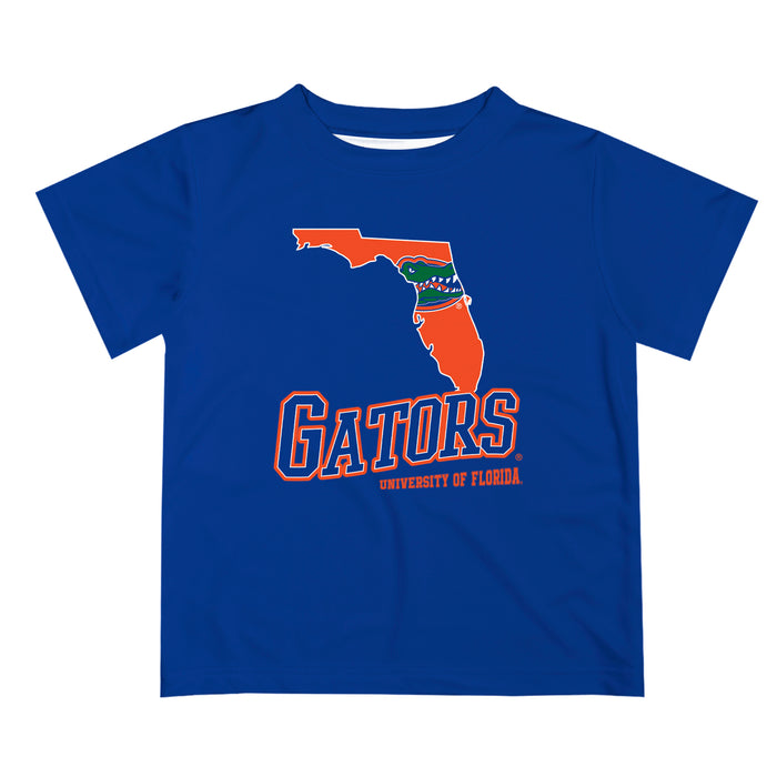 Florida Gators Vive La Fete State Map Blue Short Sleeve Tee Shirt