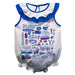 Kansas Jayhawks  White Hand Sketched Vive La Fete Impressions Artwork Sleeveless Ruffle Onesie Bodysuit