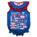 Kansas Jayhawks  Blue Hand Sketched Vive La Fete Impressions Artwork Sleeveless Ruffle Onesie Bodysuit