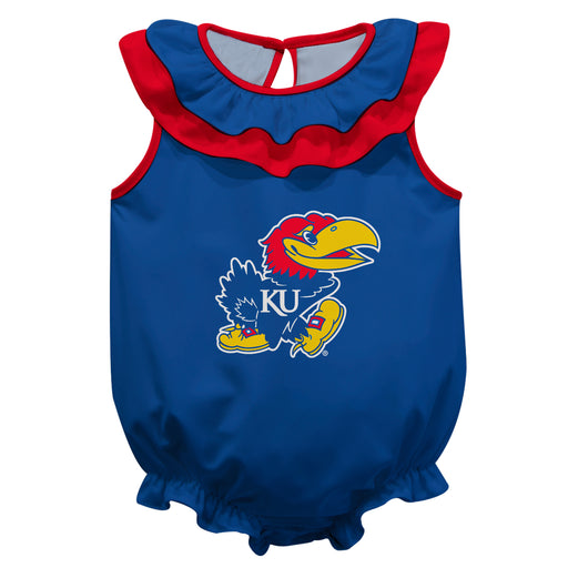 Kansas Jayhawks Blue Sleeveless Ruffle Onesie Logo Bodysuit