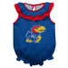 Kansas Jayhawks Blue Sleeveless Ruffle Onesie Logo Bodysuit