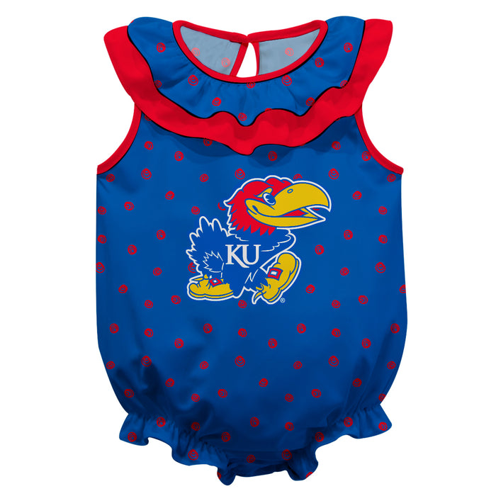 Kansas Jayhawks Swirls Blue Sleeveless Ruffle Onesie Logo Bodysuit
