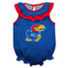 Kansas Jayhawks Swirls Blue Sleeveless Ruffle Onesie Logo Bodysuit