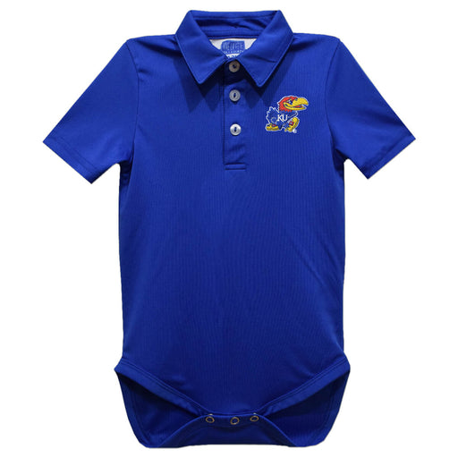 Kansas Jayhawks Embroidered Royal Solid Knit Polo Onesie