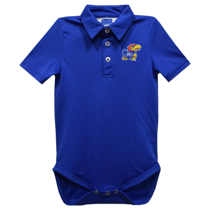 Kansas Jayhawks Embroidered Royal Solid Knit Polo Onesie