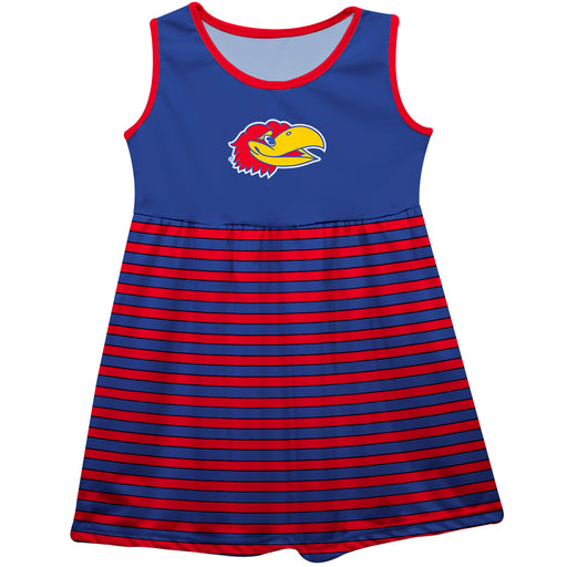Kansas Jayhawks Vive La Fete Girls Game Day Sleeveless Tank Dress Solid Blue Logo Stripes on Skirt