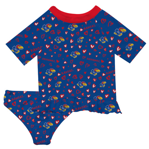 Kansas Jayhawks Vive La Fete All Over Logo Blue Long Sleeve Bikini Set
