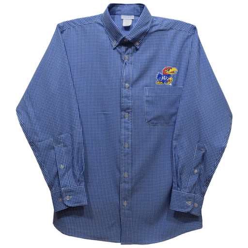 Kansas Jayhawks Embroidered Royal Gingham Long Sleeve Button Down