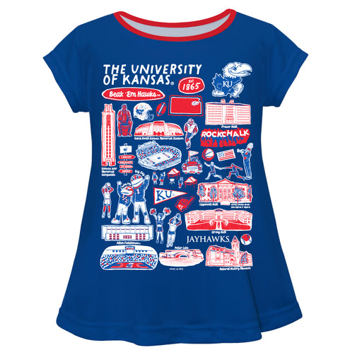 Kansas Jayhawks Hand Sketched Vive La Fete Impressions Artwork Blue Short Sleeve Top