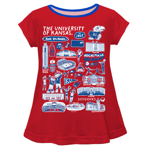 Kansas Jayhawks Hand Sketched Vive La Fete Impressions Artwork Red Short Sleeve Top