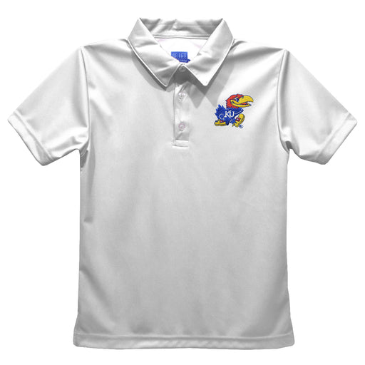 Kansas Jayhawks Embroidered White Short Sleeve Polo Box Shirt