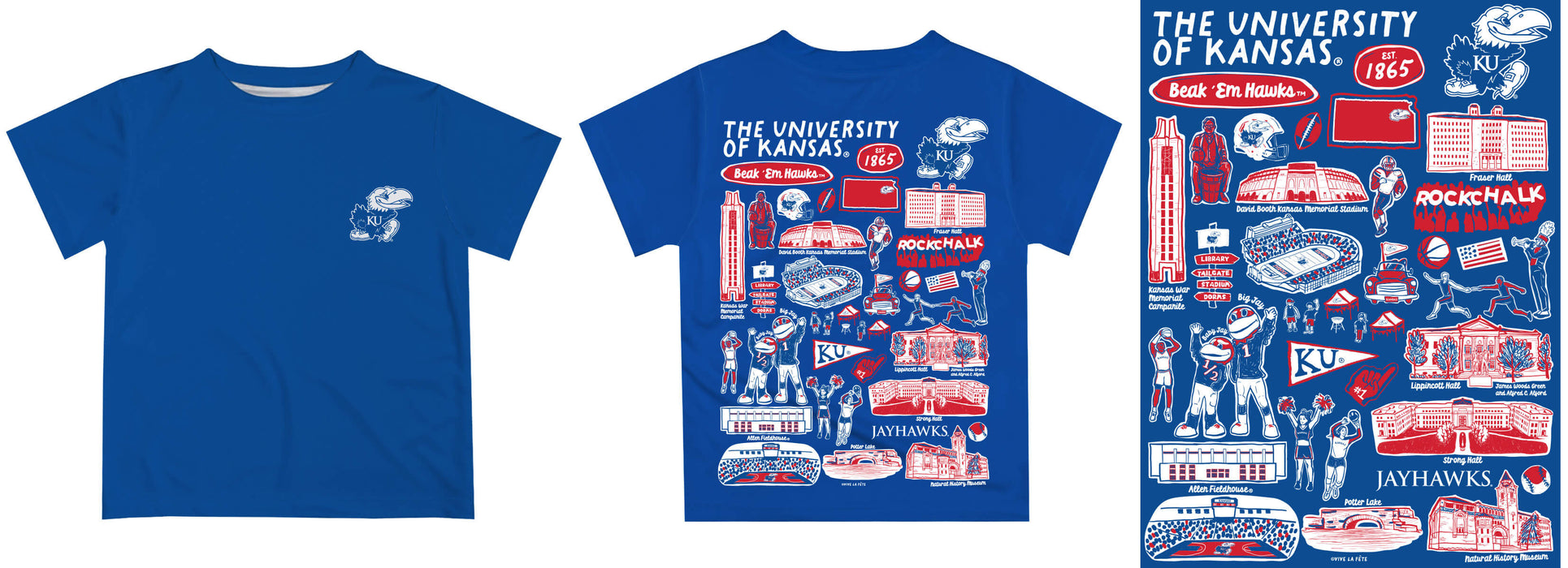 Kansas Jayhawks Hand Sketched Vive La Fete Impressions Artwork Boys Red Short Sleeve Tee Shirt - Vive La Fête - Online Apparel Store