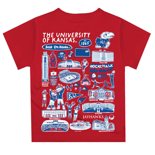 Kansas Jayhawks Hand Sketched Vive La Fete Impressions Artwork Boys Red Short Sleeve Tee Shirt - Vive La Fête - Online Apparel Store