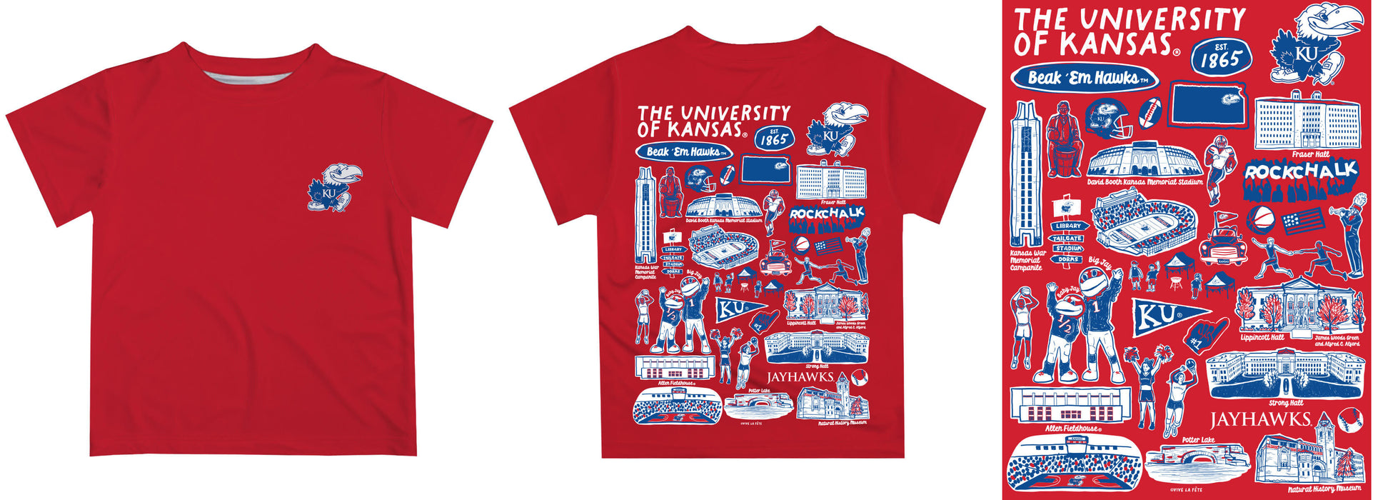 Kansas Jayhawks Hand Sketched Vive La Fete Impressions Artwork Boys Red Short Sleeve Tee Shirt - Vive La Fête - Online Apparel Store