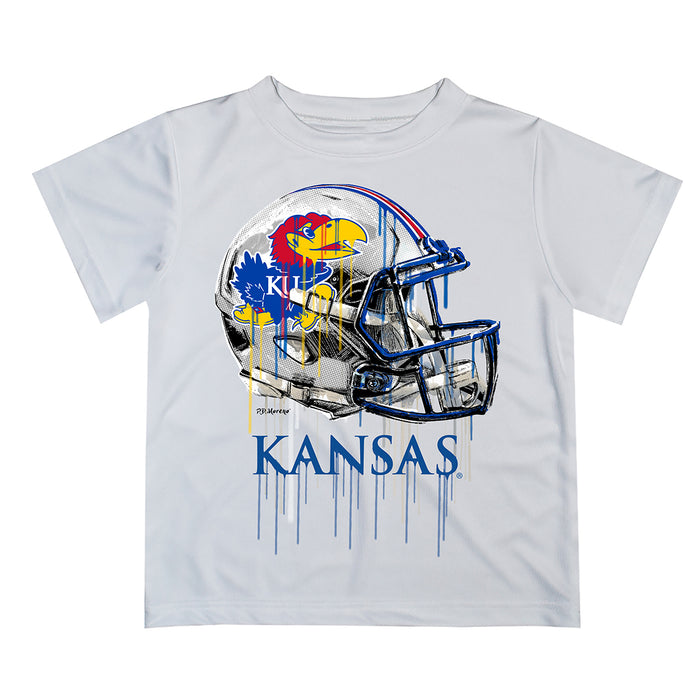 Kansas Jayhawks Original Dripping Football Helmet White T-Shirt by Vive La Fete
