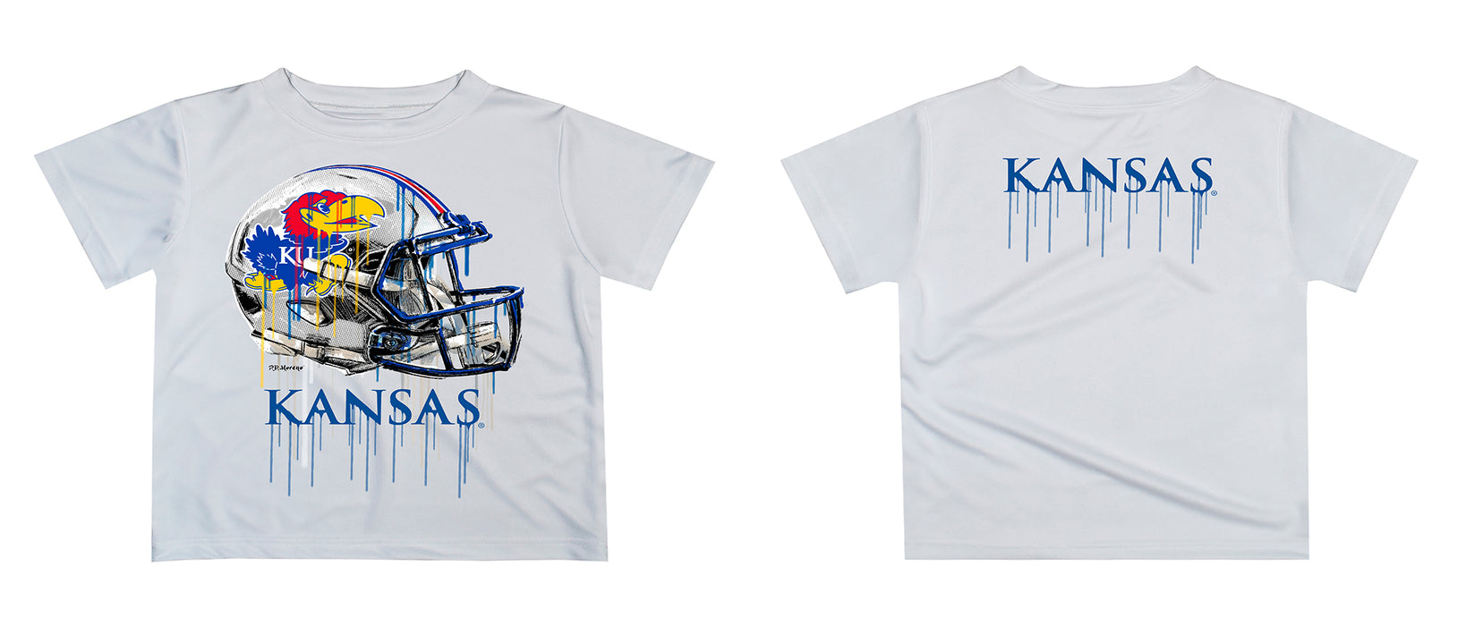 Kansas Jayhawks Original Dripping Football Helmet T-Shirt by Vive La Fete - Vive La Fête - Online Apparel Store