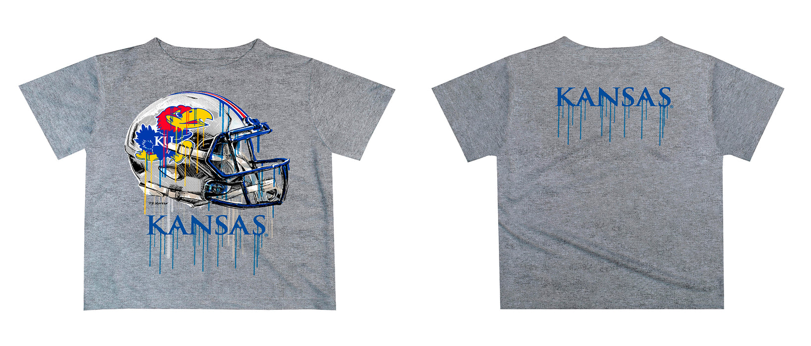 Kansas Jayhawks Original Dripping Football Helmet T-Shirt by Vive La Fete - Vive La Fête - Online Apparel Store