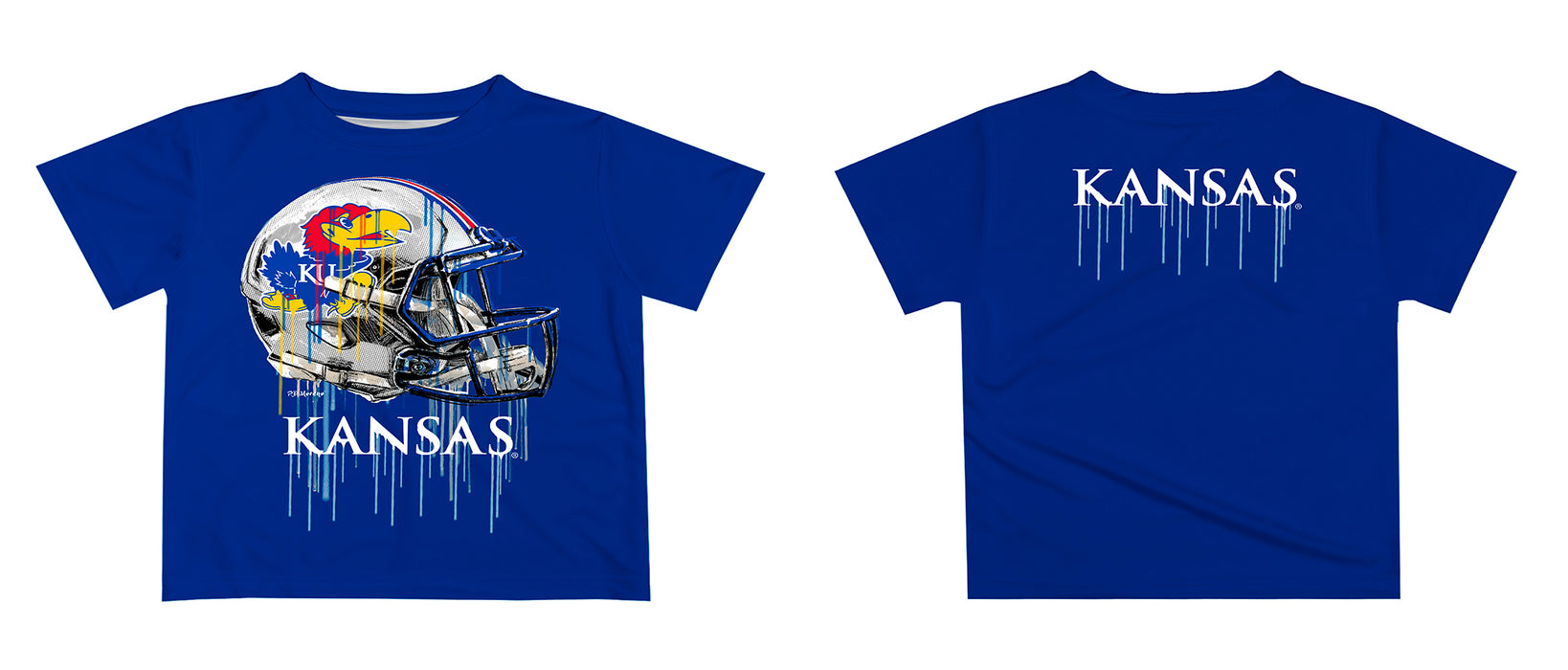 Kansas Jayhawks Original Dripping Football Helmet T-Shirt by Vive La Fete - Vive La Fête - Online Apparel Store