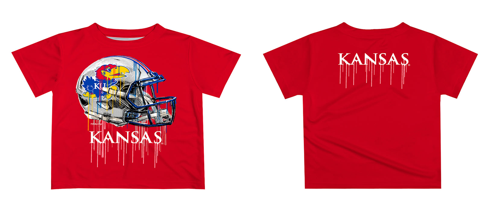 Kansas Jayhawks Original Dripping Football Helmet T-Shirt by Vive La Fete - Vive La Fête - Online Apparel Store