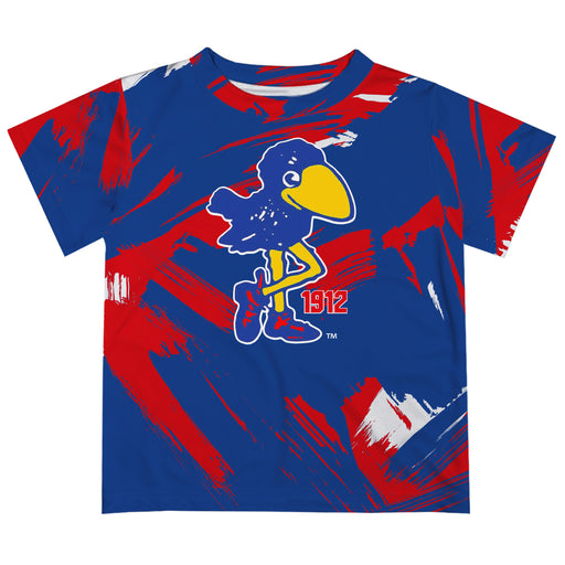 Kansas Jayhawks Vive La Fete Boys Game Day Blue Short Sleeve Tee Paint Brush V2
